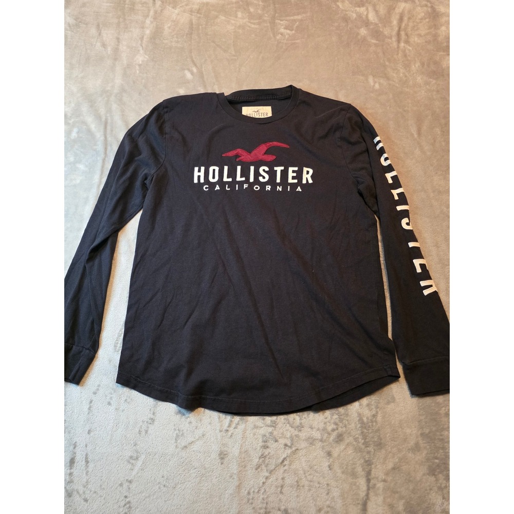 Hollister Long Sleeve Shirt Mens Small Black Graphic Logo Tee California